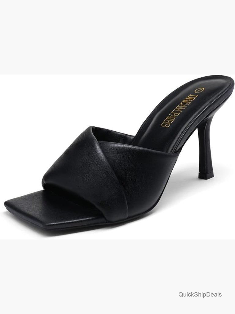 Faux Leather Open Toe Stiletto Heels Slip On Sandals